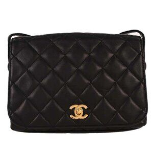 Chanel Black Lambskin Full Flap Shoulder Bag